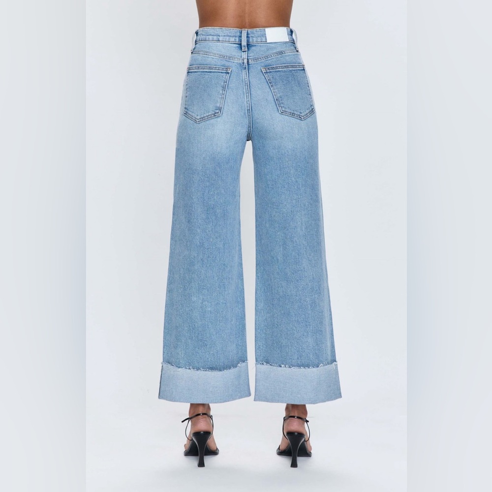 Pistola Lana Light Wash Wide Leg Cropped Jeans Raw Hem High Rise Size 27 - Picture 2 of 10